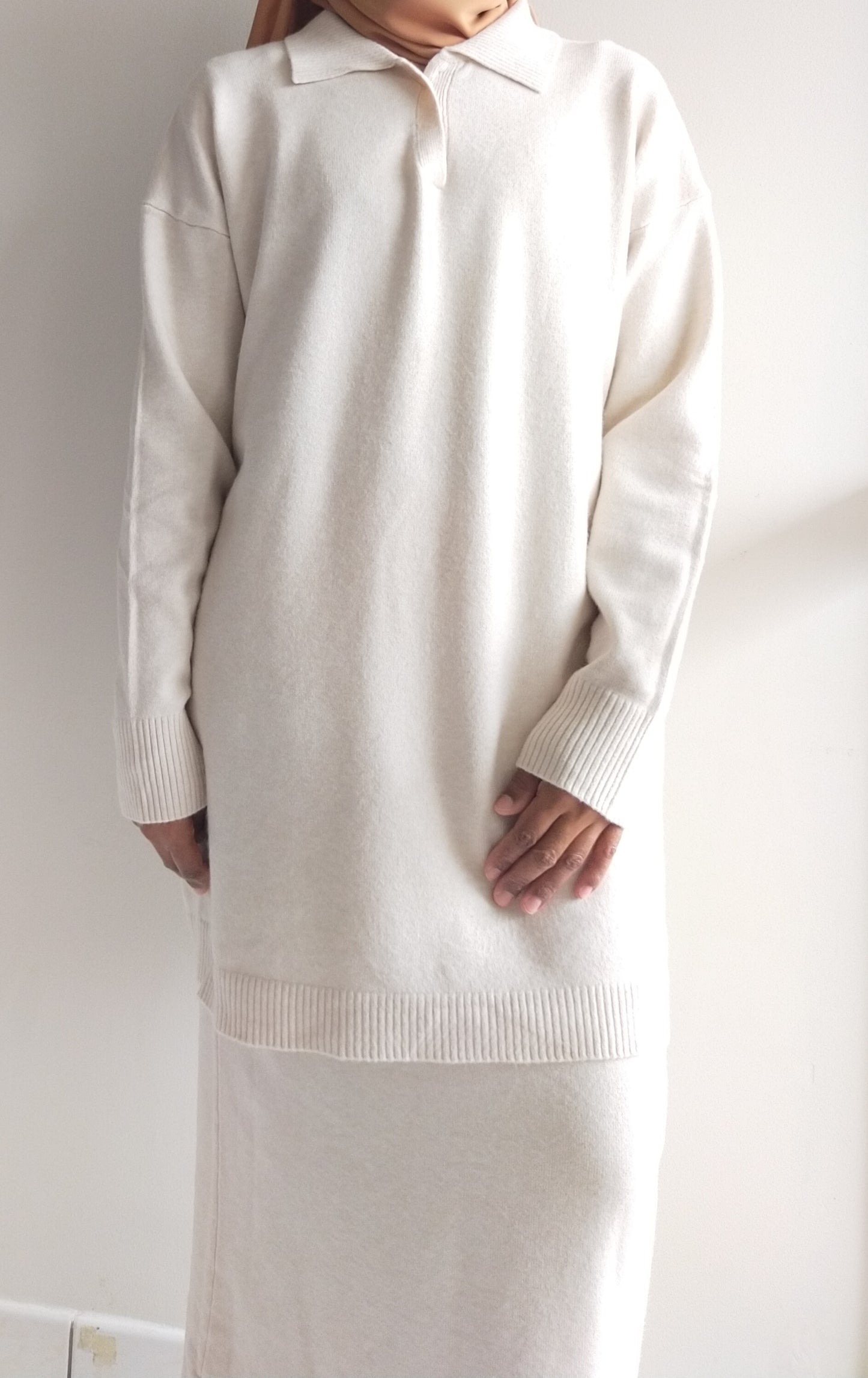 Sweater &amp; Skirt Set - Beige